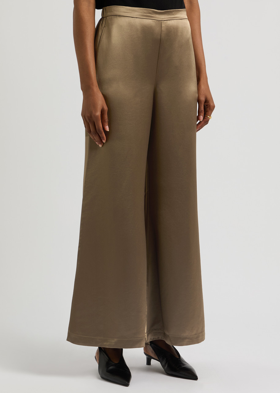 By Malene Birger Lucee Flared Satin Trousers In Light Brown