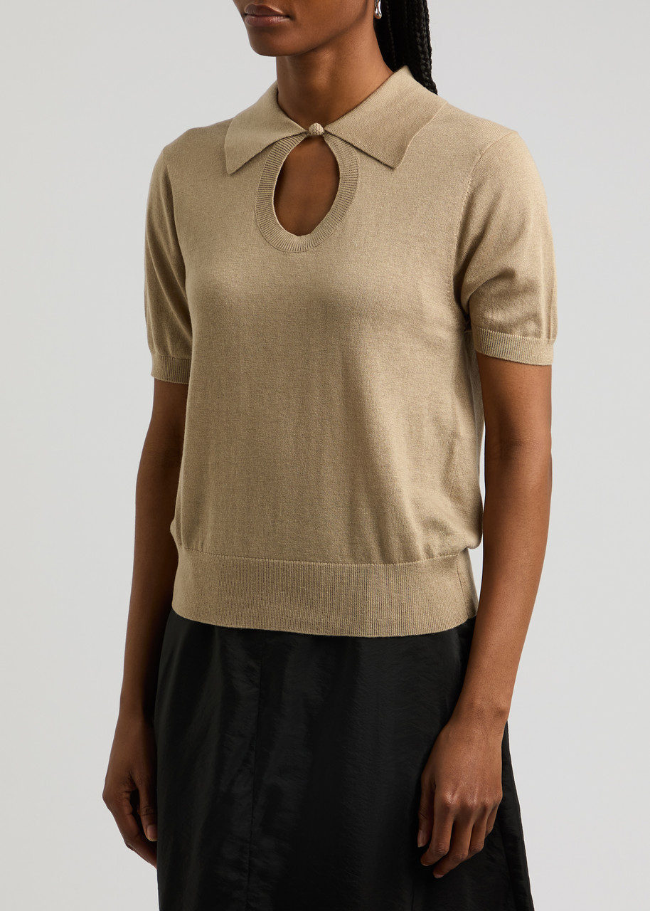 Shop By Malene Birger Talallia Cut-out Knitted Top In Beige