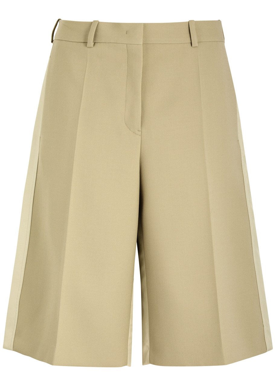 Jil Sander Panelled Satin And Wool Shorts In Khaki