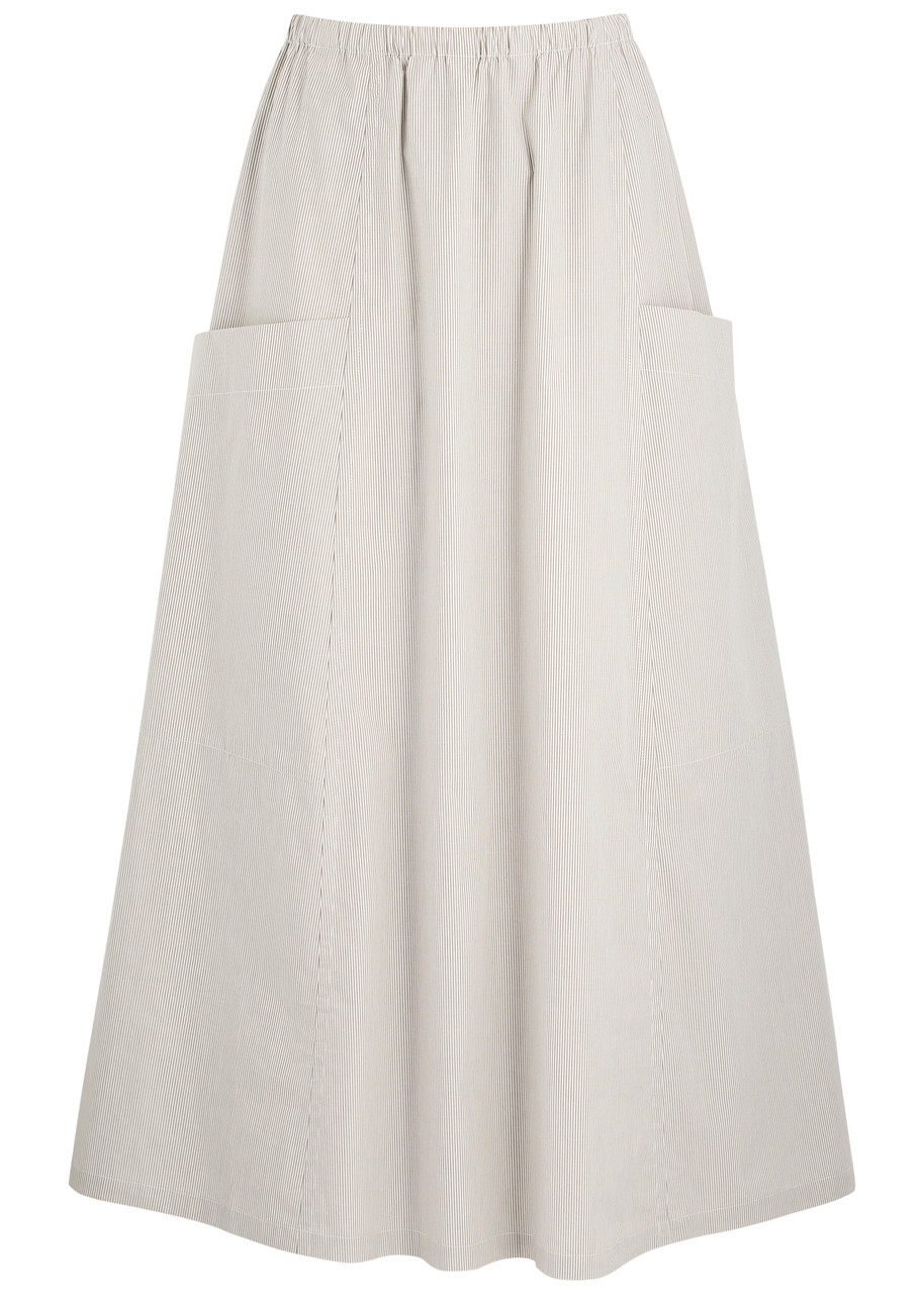 By Malene Birger Catterine Striped Cotton-poplin Midi Skirt In Light Brown