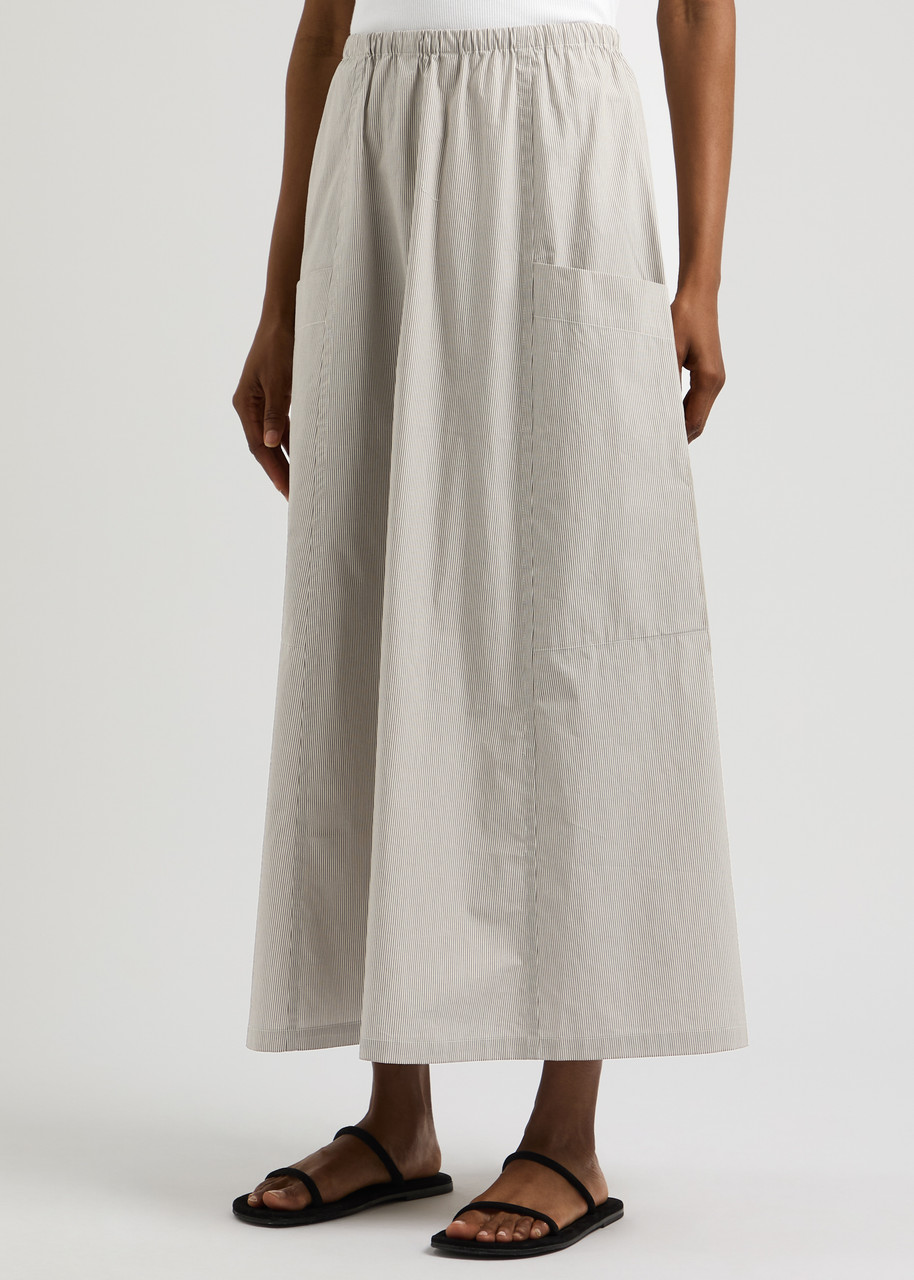 By Malene Birger Catterine Striped Cotton-poplin Midi Skirt In Light Brown