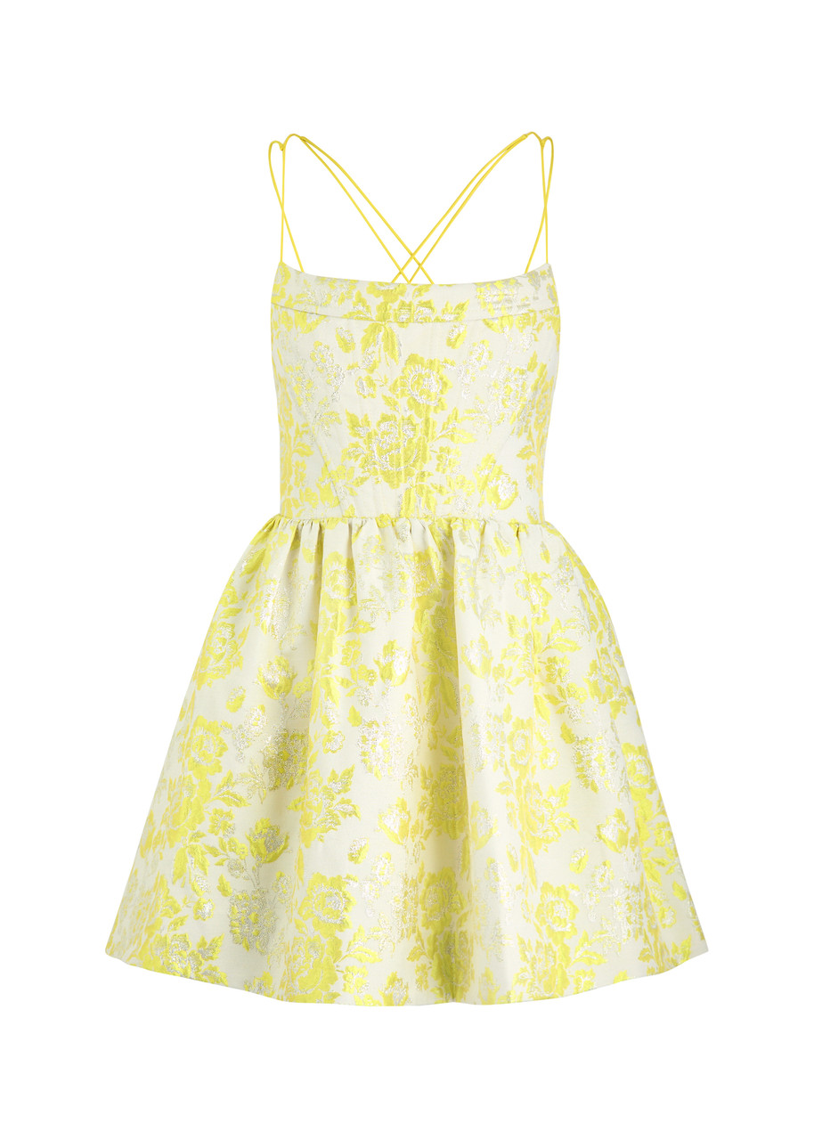 Alice And Olivia Alice + Olivia Nat Floral Brocade Mini Dress In Yellow