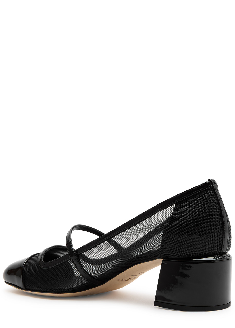 Shop Jimmy Choo Elisa 45 Mesh And Patent Leather Mary Jane Pumps In Black