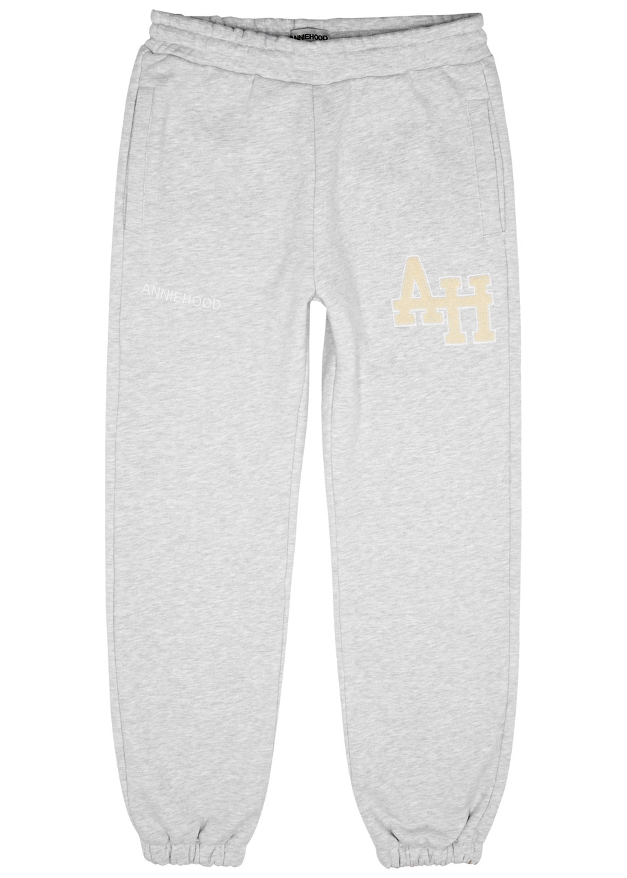 Annie Hood College Logo-embroidered Cotton Sweatpants In Grey
