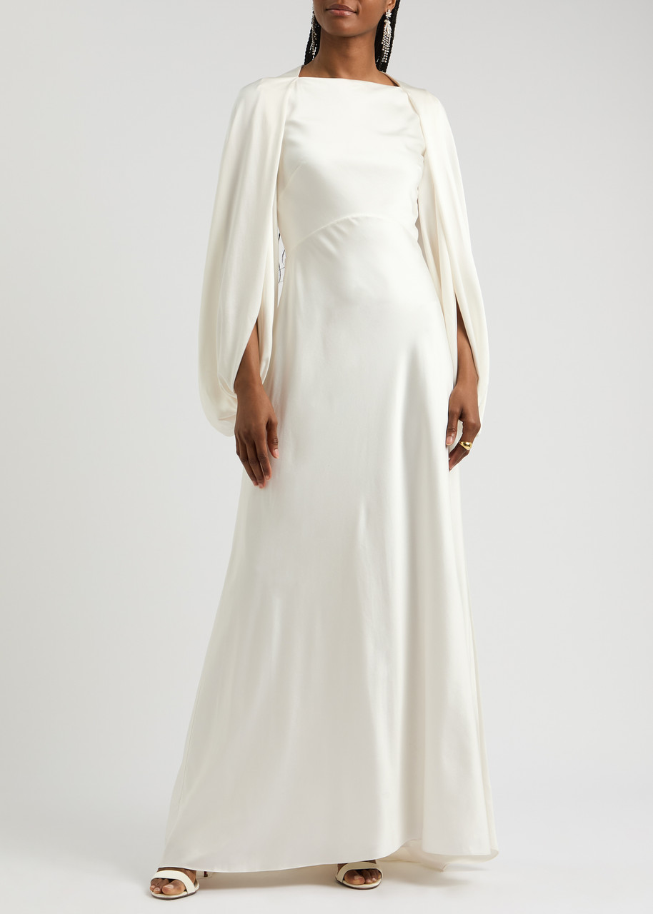 Roksanda Kami Cape-effect Silk-satin Gown In Ivory