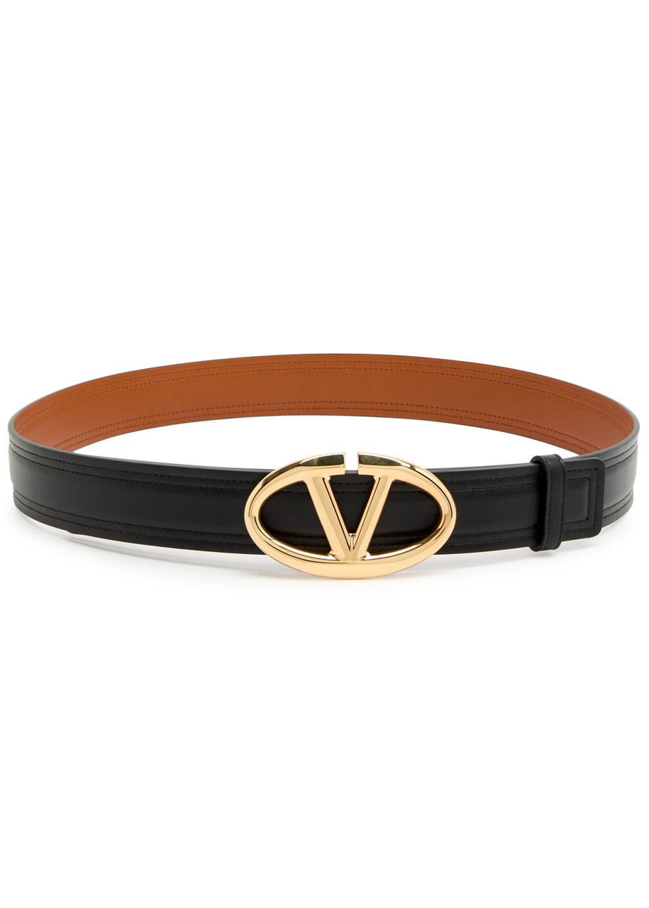 Shop Valentino Vlogo Moon Reversible Leather Belt In Black