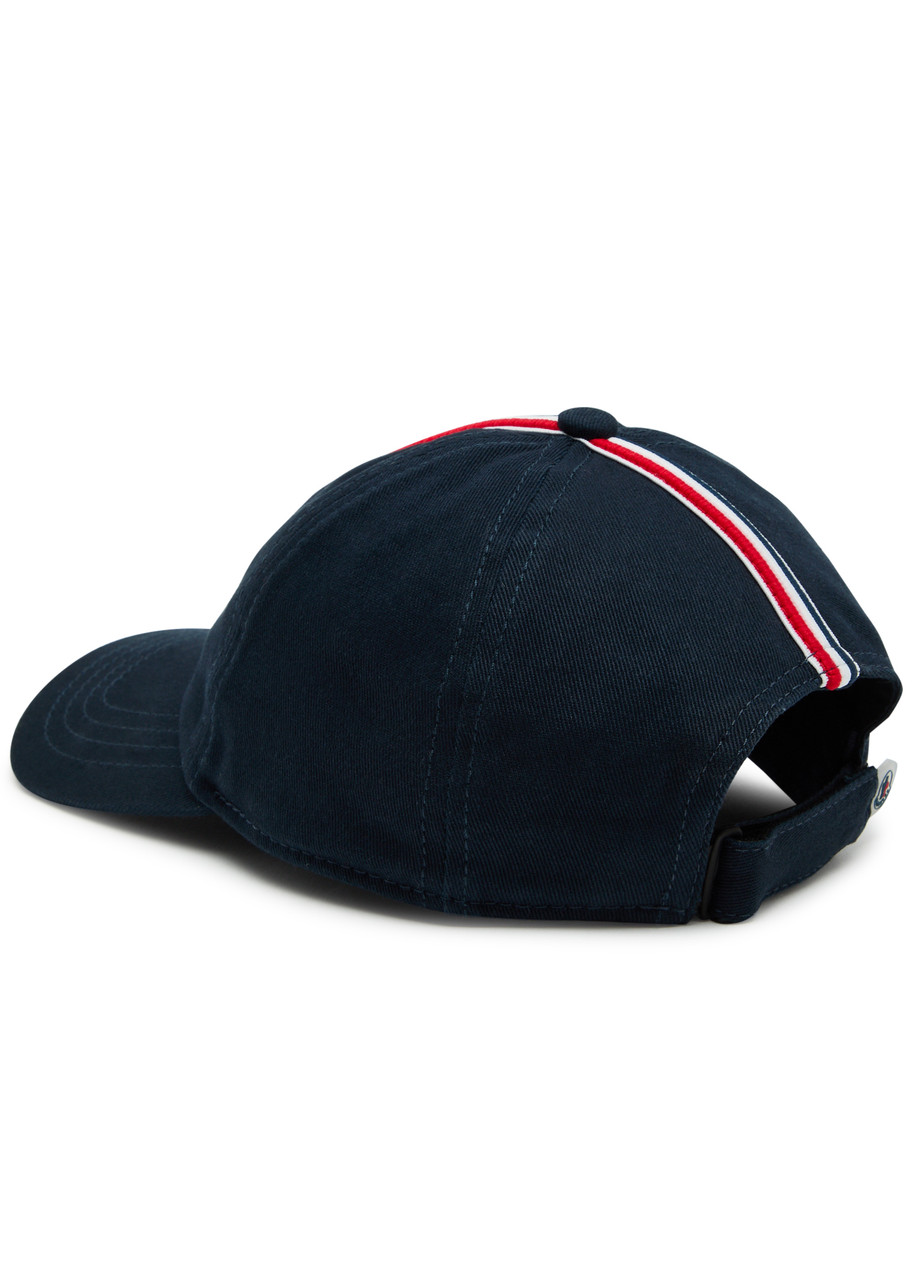 Moncler Kids Striped Logo Cotton Cap In Blue Navy
