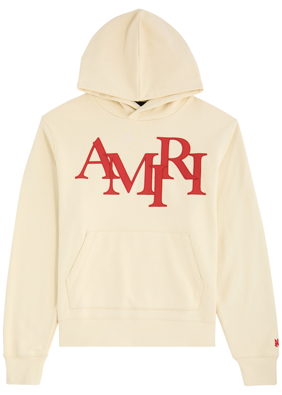 Amiri Staggered Logo-appliquéd Hooded Cotton Sweatshirt – Cream – XL Amiri Staggered Logo-appliquéd Hooded Cotton Sweatshirt – Cream – XL