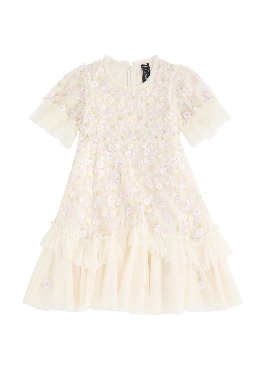 Needle & Thread Babies'  Kids Evening Primrose Floral-embroidered Tulle Dress In White