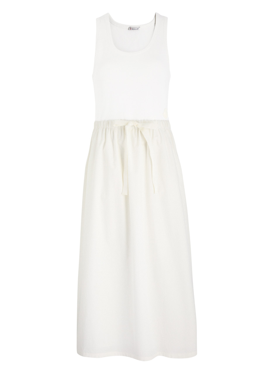 Moncler Panelled Cotton-poplin Midi Dress - Ivory - S (UK 10 / S)