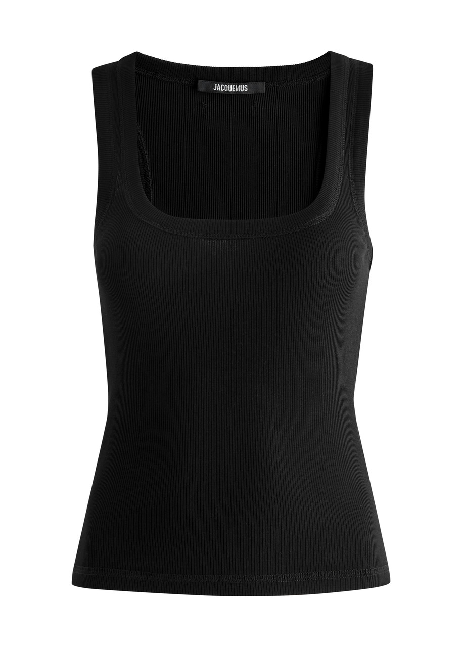 Jacquemus Logo-tag Ribbed Sleeveless Top In Black