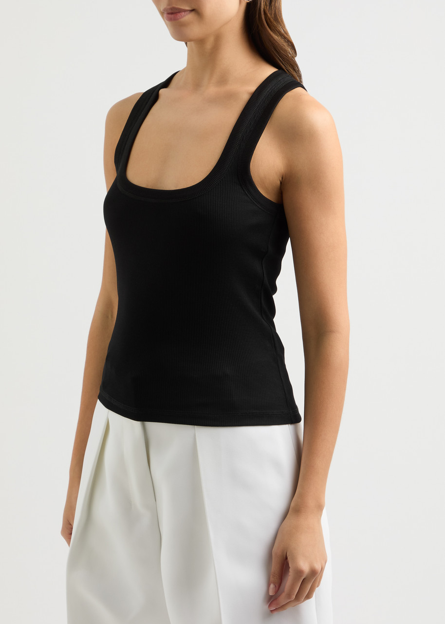 Jacquemus Logo-tag Ribbed Sleeveless Top In Black
