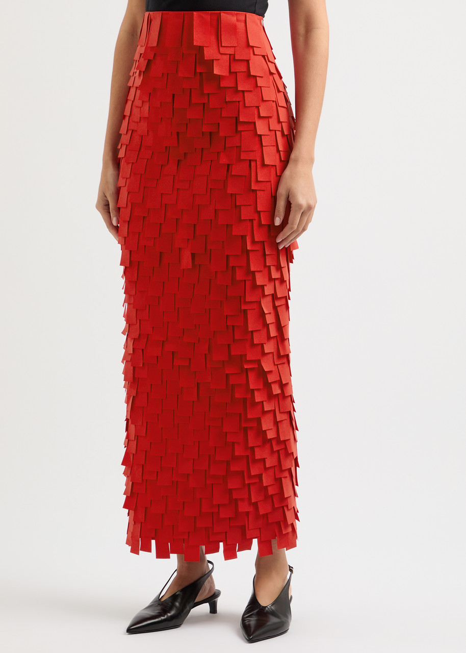  A.w.a.k.e Mode Laser-cut Fringed Maxi Skirt - Red - 12 (uk12 / M) 