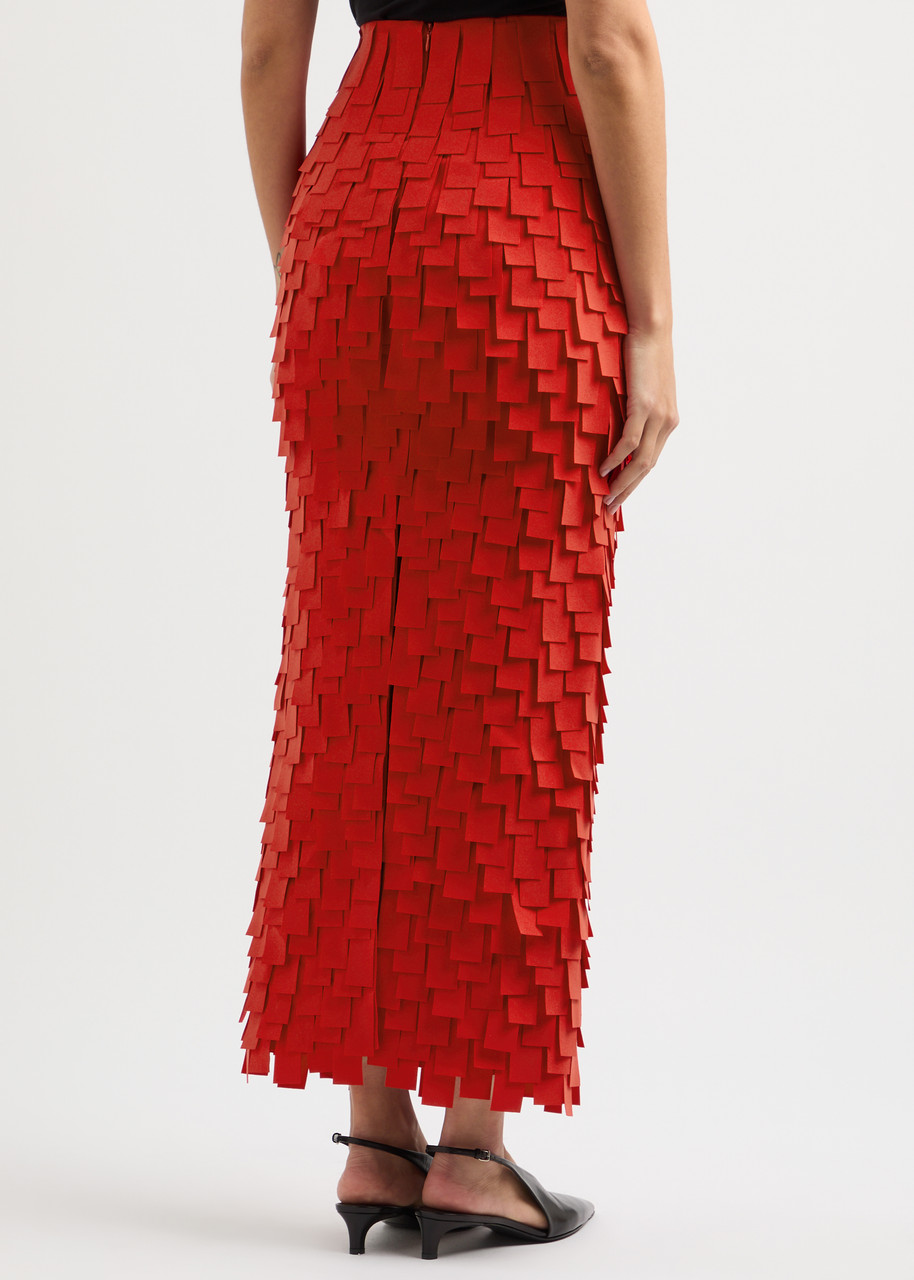  A.w.a.k.e Mode Laser-cut Fringed Maxi Skirt - Red - 12 (uk12 / M) 