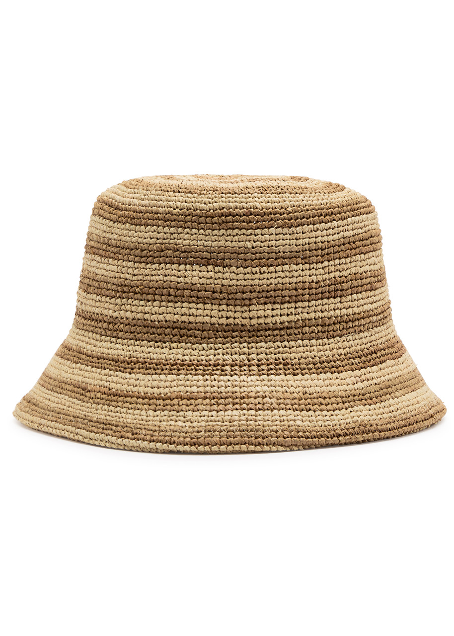 Lack Of Color Inca Striped Raffia Bucket Hat In Moca