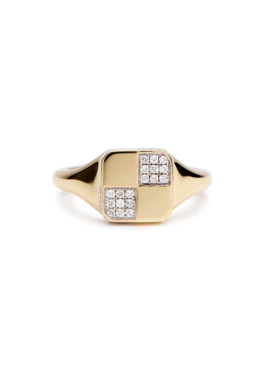 Yvonne Leon Baby Chevaliere Damier 9kt Gold Pink Ring - 45 (UK H)