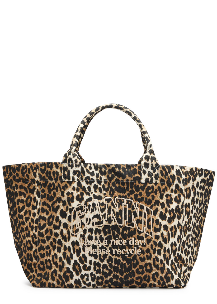 Ganni Xxl Leopard-print Canvas Tote - One Size