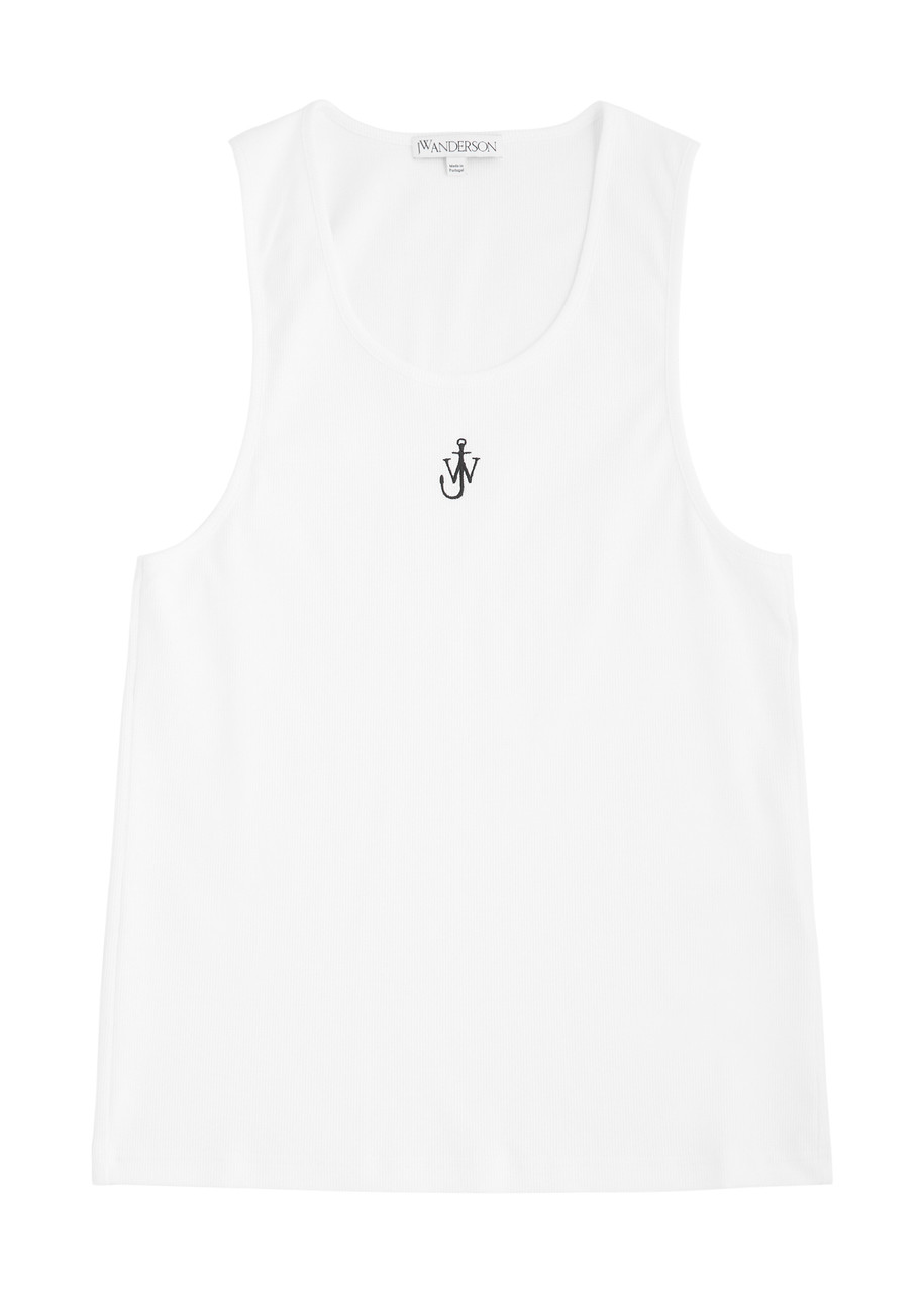 Shop Jw Anderson Logo-embroidered Stretch-cotton Vest In White