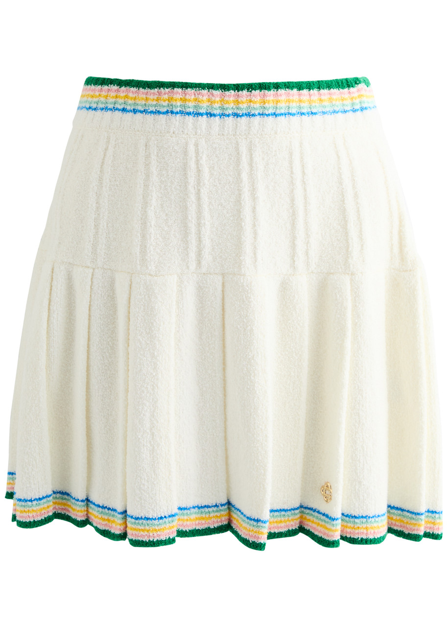 Casablanca Striped Bouclé Cotton-blend Mini Skirt In White