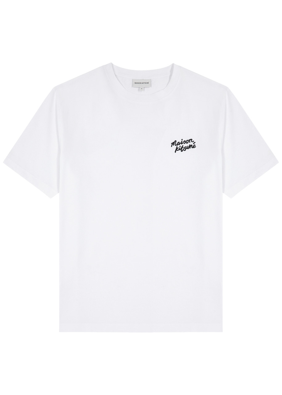 Maison Kitsuné Handwriting Logo-embroidered Cotton T-shirt In Neutral