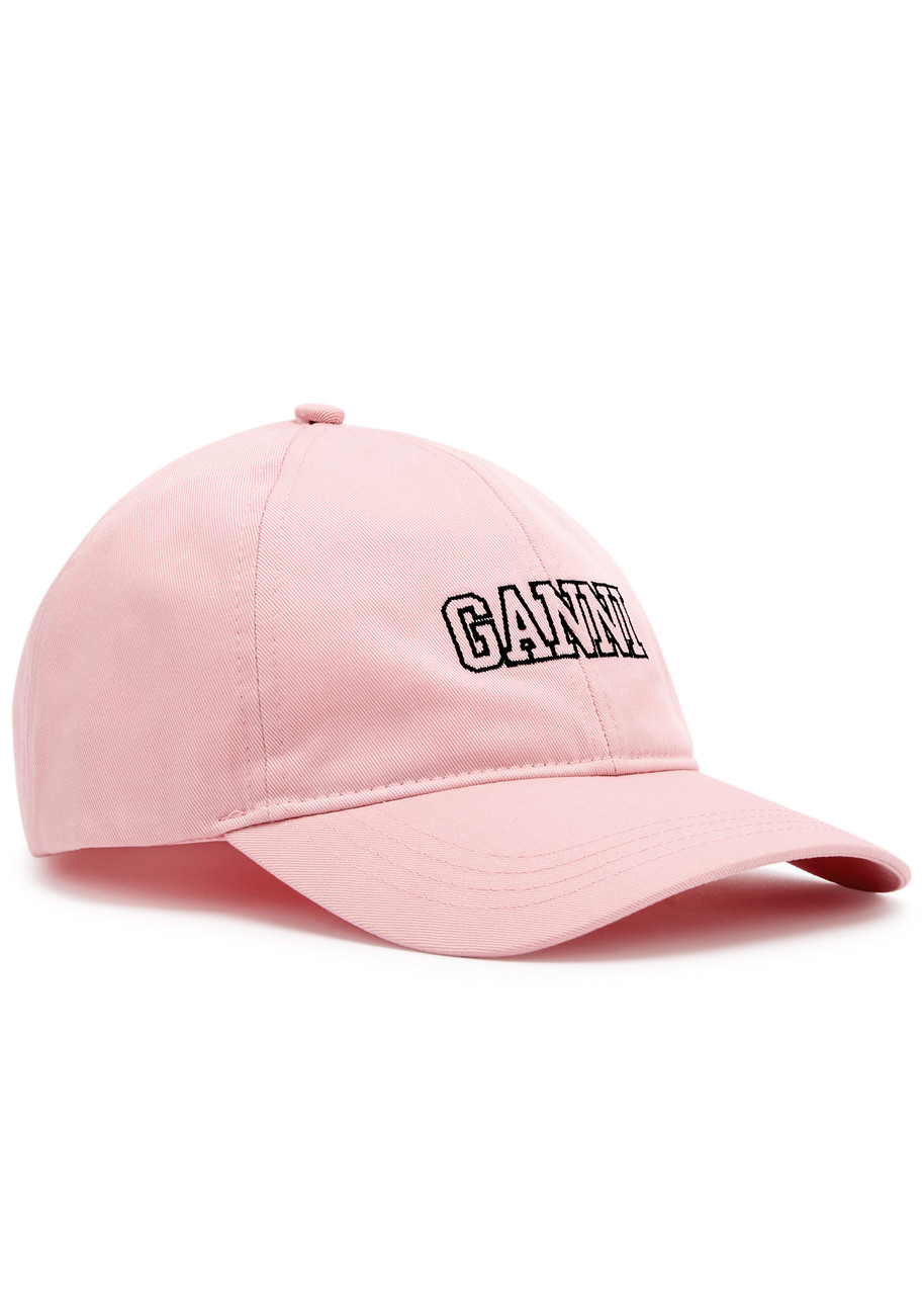 Ganni Logo-embroidered Cotton Cap In Light Pink