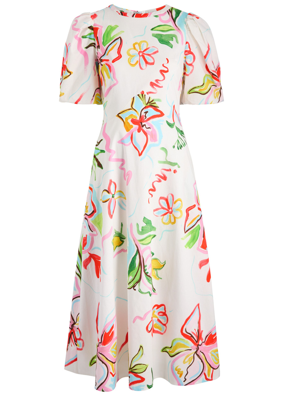 Olivia Rubin Sia Floral-print Cotton Midi Dress In White