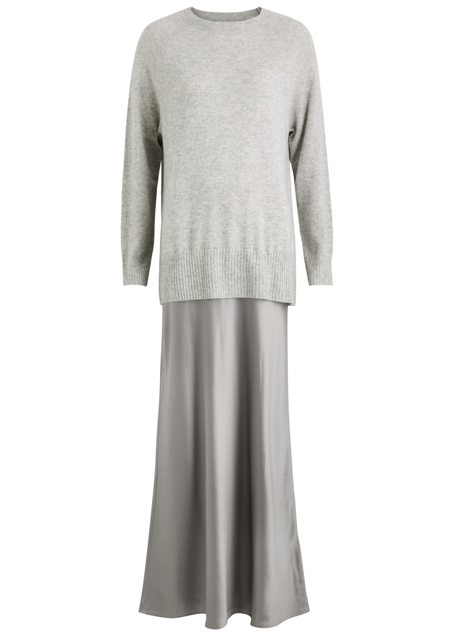 Christopher Esber Monument Cashmere And Silk-satin Maxi Dress In Gray