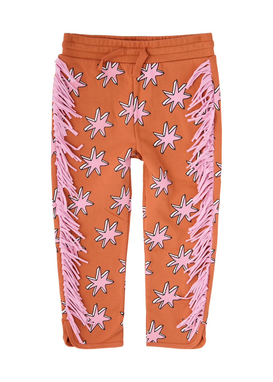 Stella Mccartney Kids Star-print Fringed Cotton Sweatpants In Orange