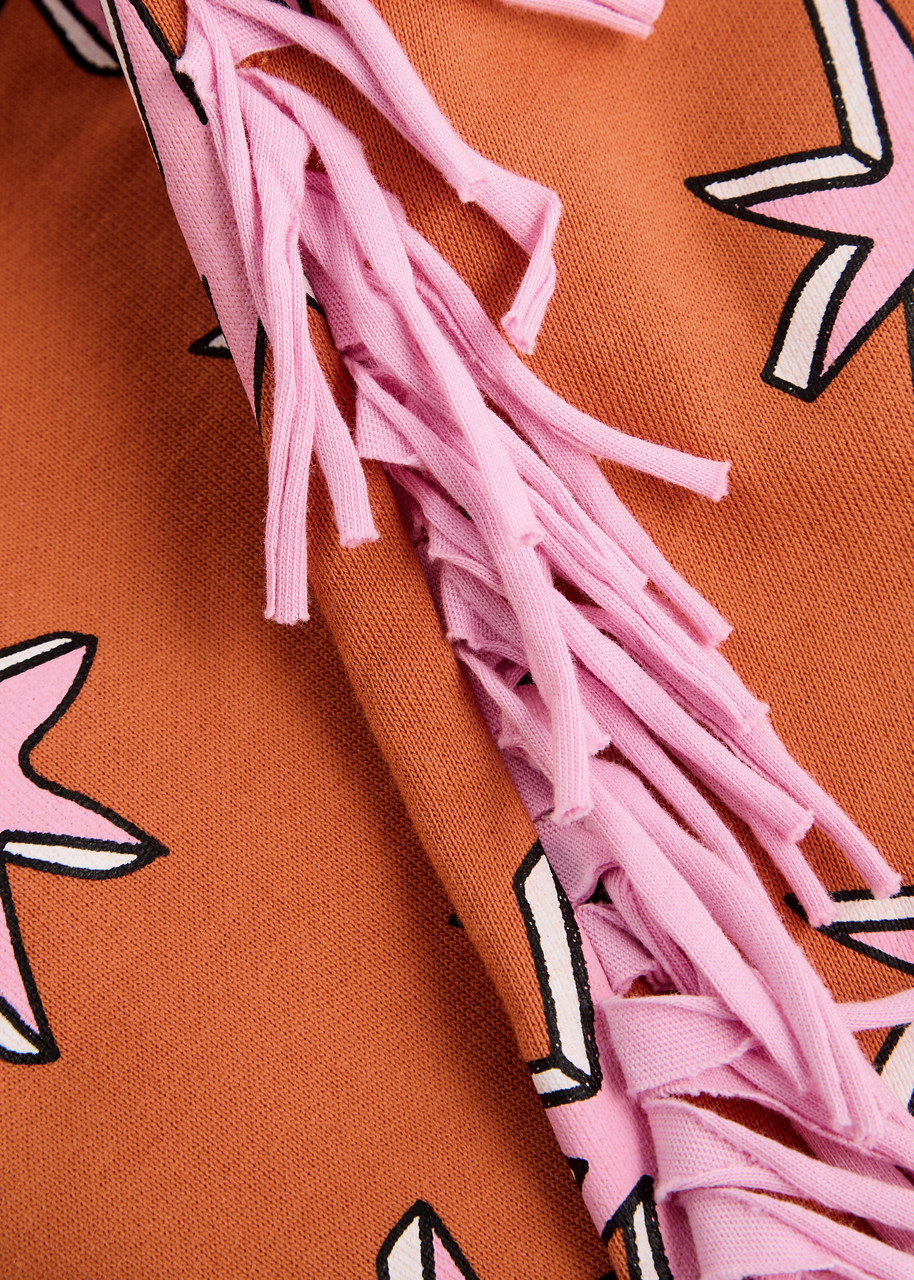 Stella Mccartney Kids Star-print Fringed Cotton Sweatpants In Orange
