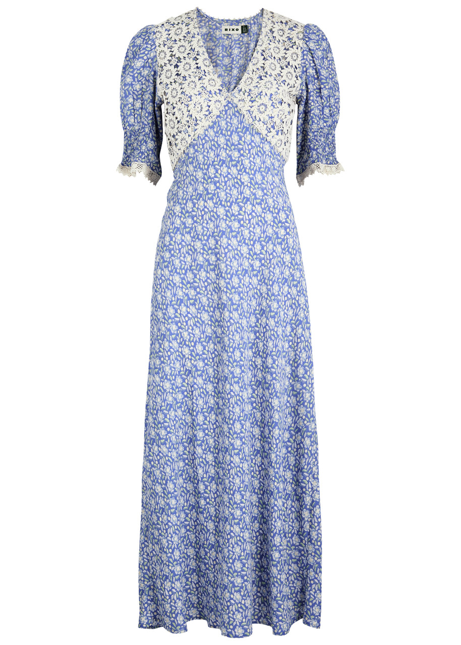 Rixo Olga Lace-trimmed Floral-print Maxi Dress - Blue