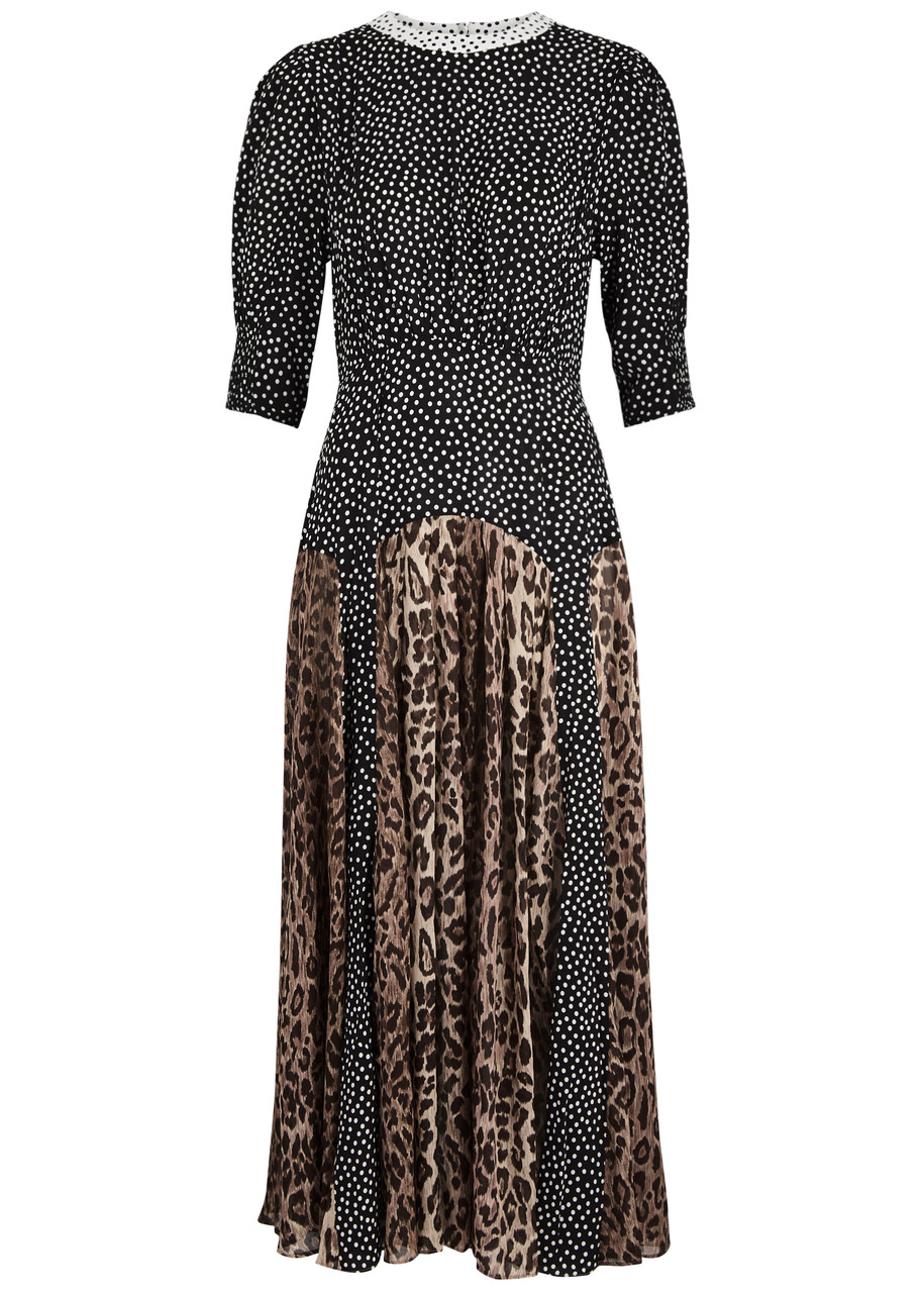 Rixo London Womens Meg Leopard Polka Dot Woven Midi Dress In Leopard