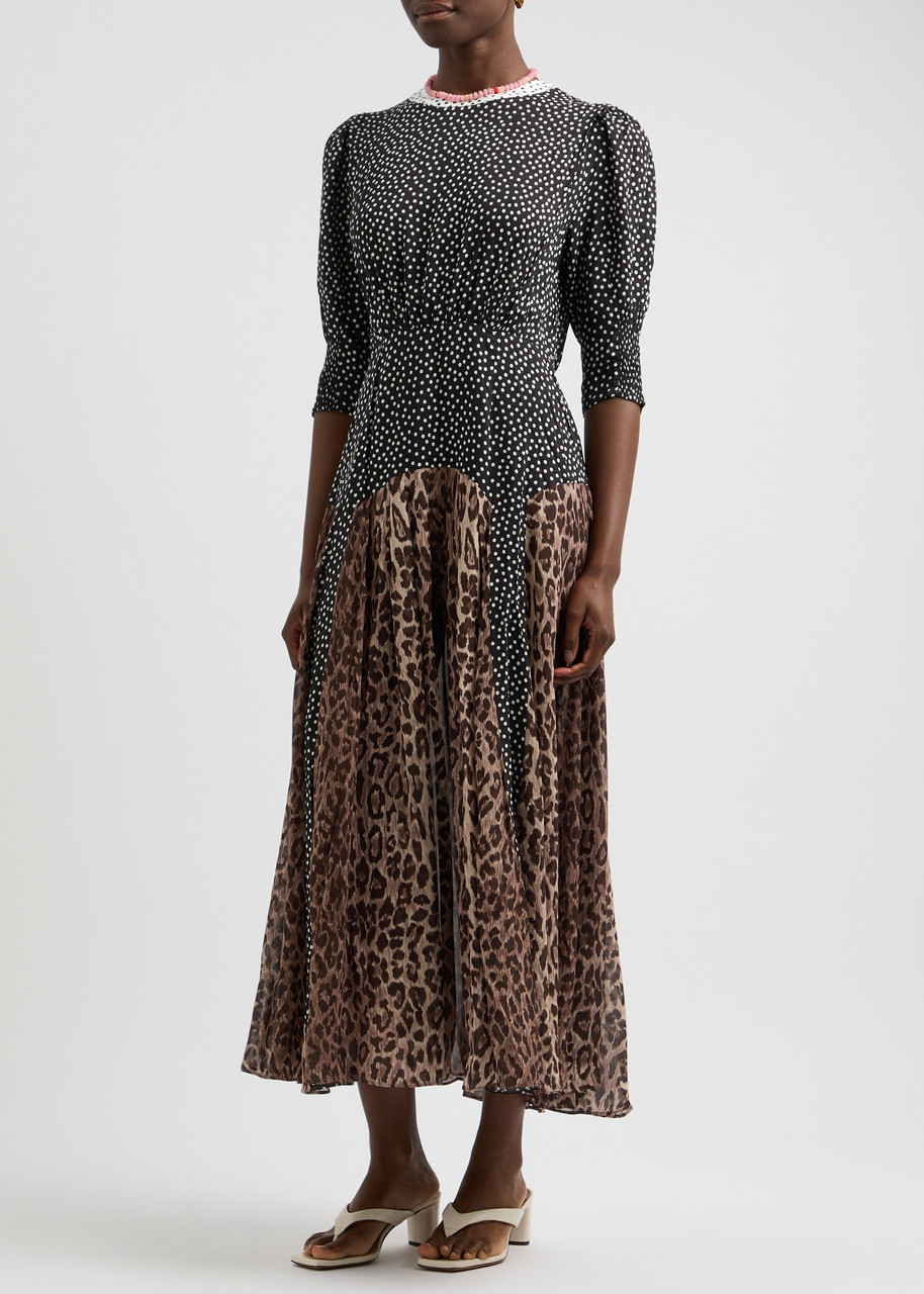 Rixo London Womens Meg Leopard Polka Dot Woven Midi Dress In Leopard