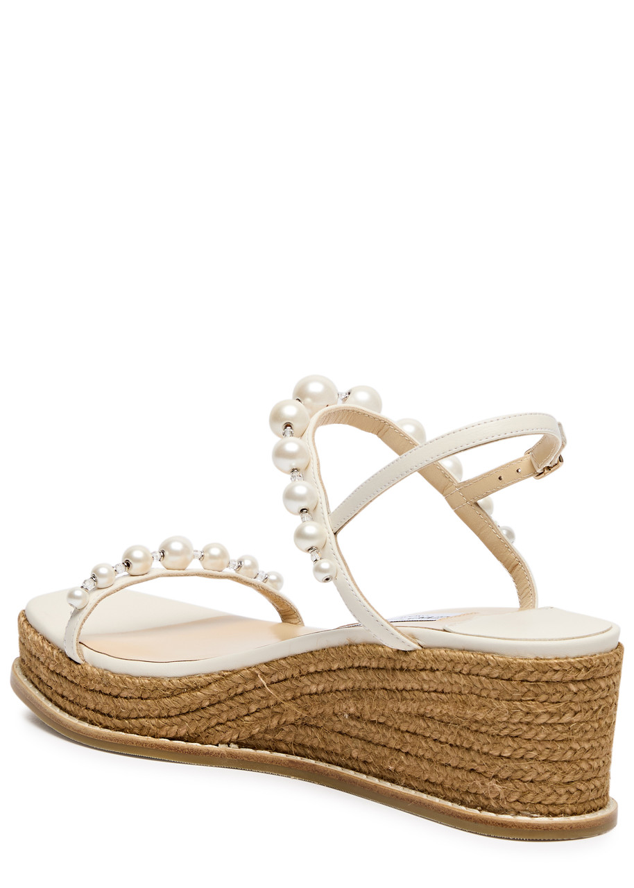 Jimmy Choo Amatuus Pearl-embellished Leather Wedge Sandals In White