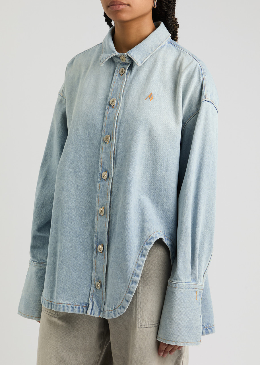 Attico Oversized Embroidered Denim Shirt In Blue