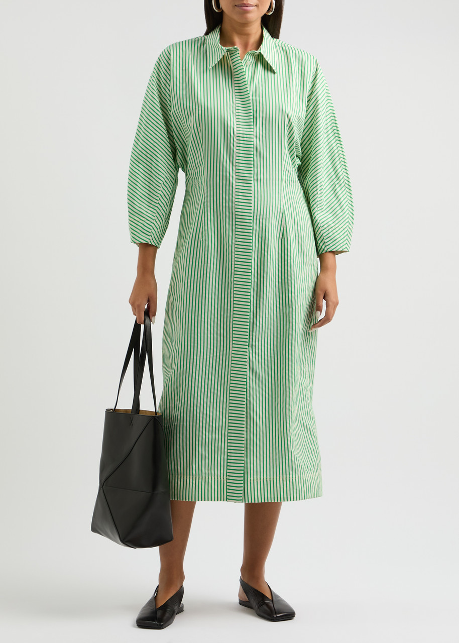 Day Birger Et Mikkelsen Laurie Striped Cotton-blend Midi Shirt Dress In Green