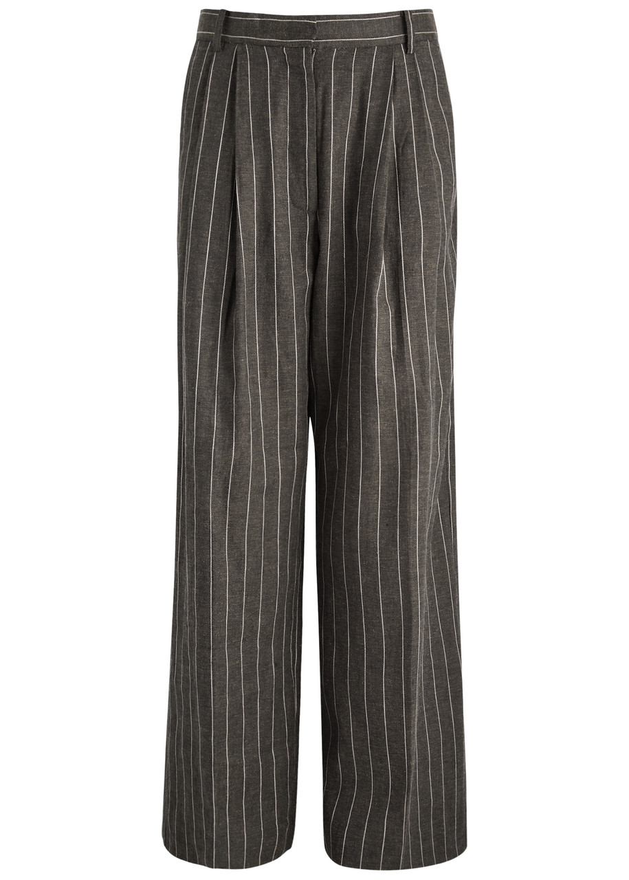 Day Birger Et Mikkelsen Enzo Pinstripe Linen-blend Trousers In Brown