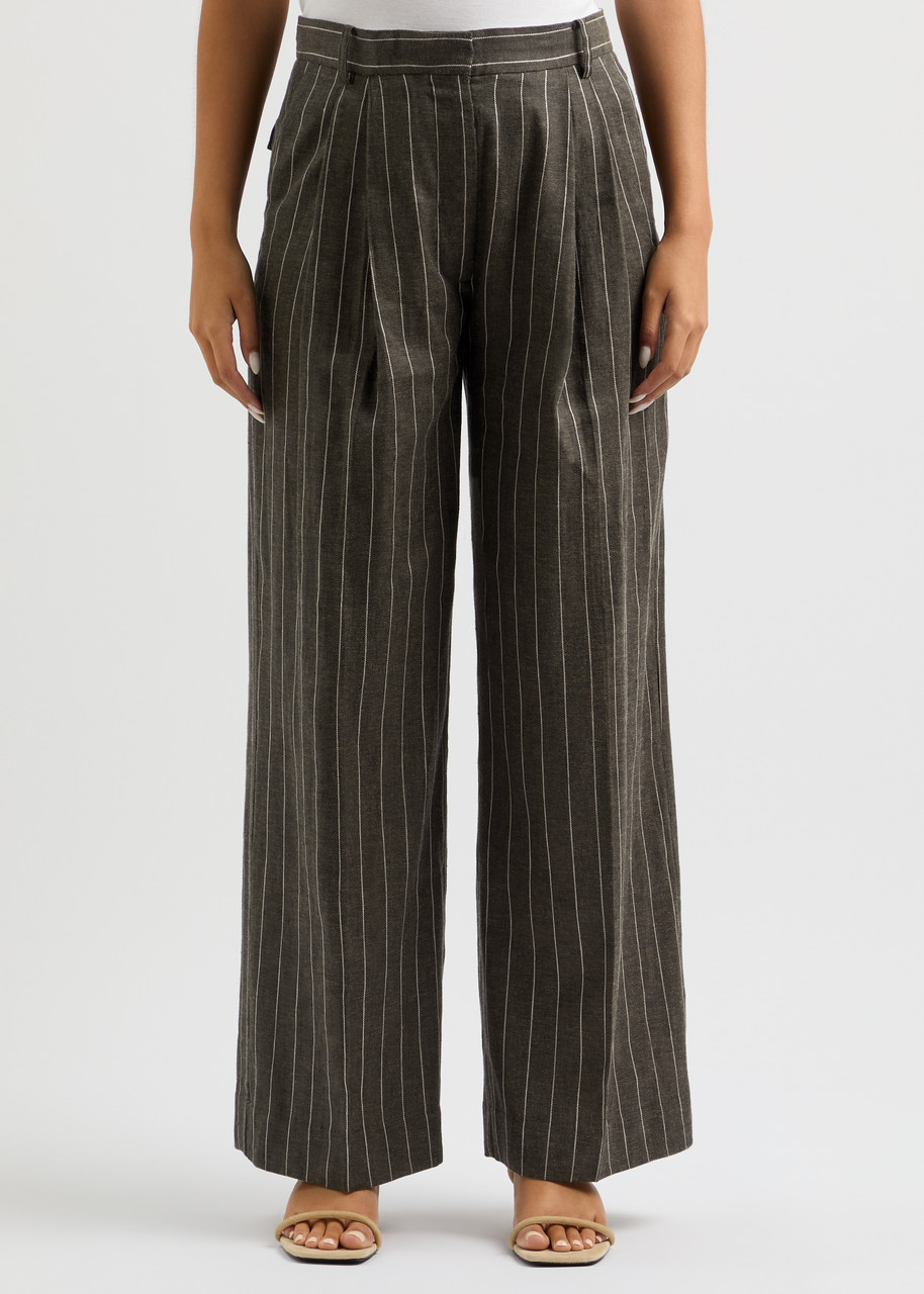 Day Birger Et Mikkelsen Enzo Pinstripe Linen-blend Trousers In Brown