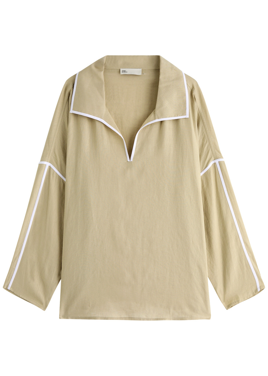 Tory Burch Contrast-trimmed Linen Shirt - Sand - L (UK14 / L)