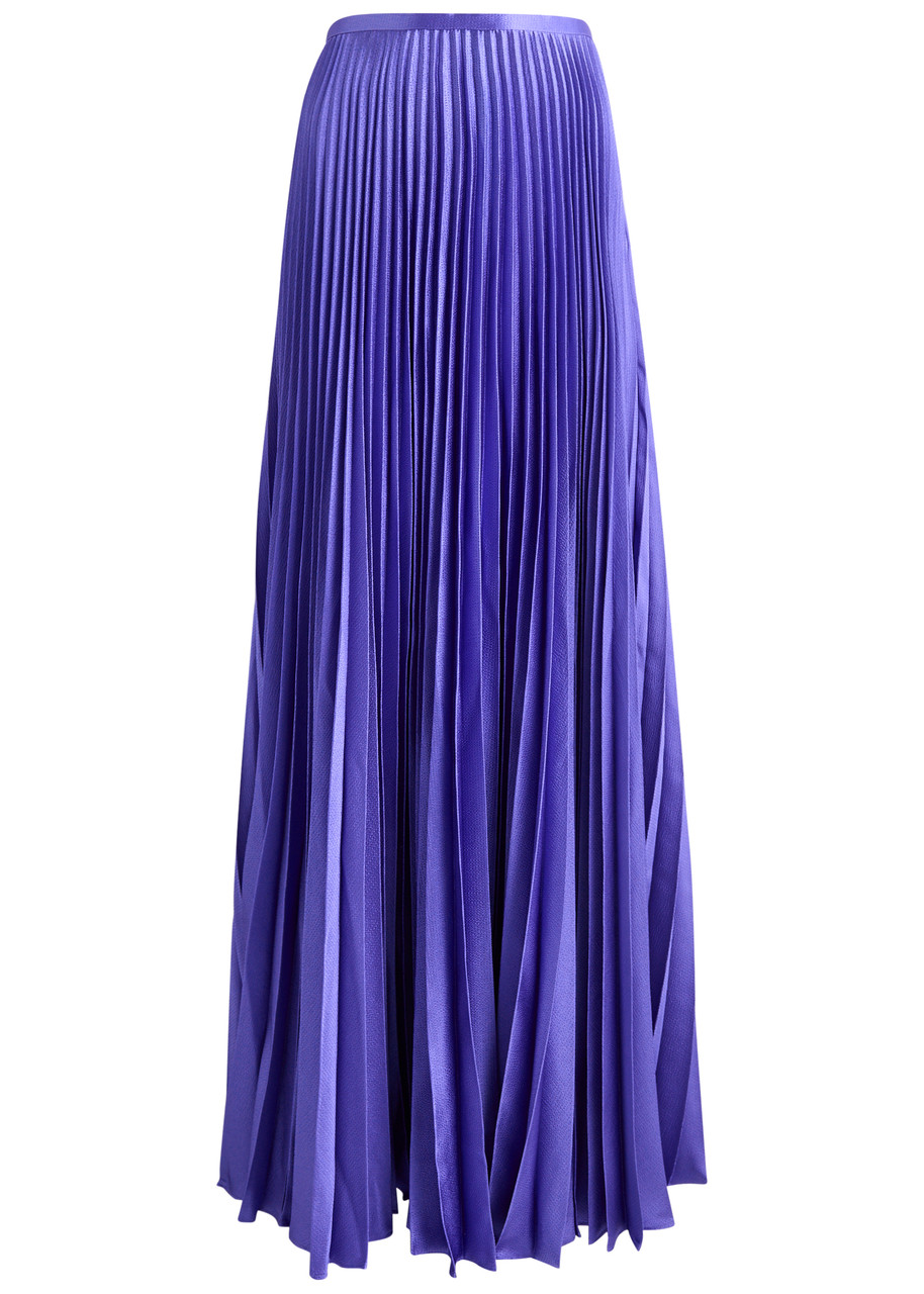 Solace London Henley Pleated Hammered Satin Maxi Skirt - Purple - 10 (UK10 / S)