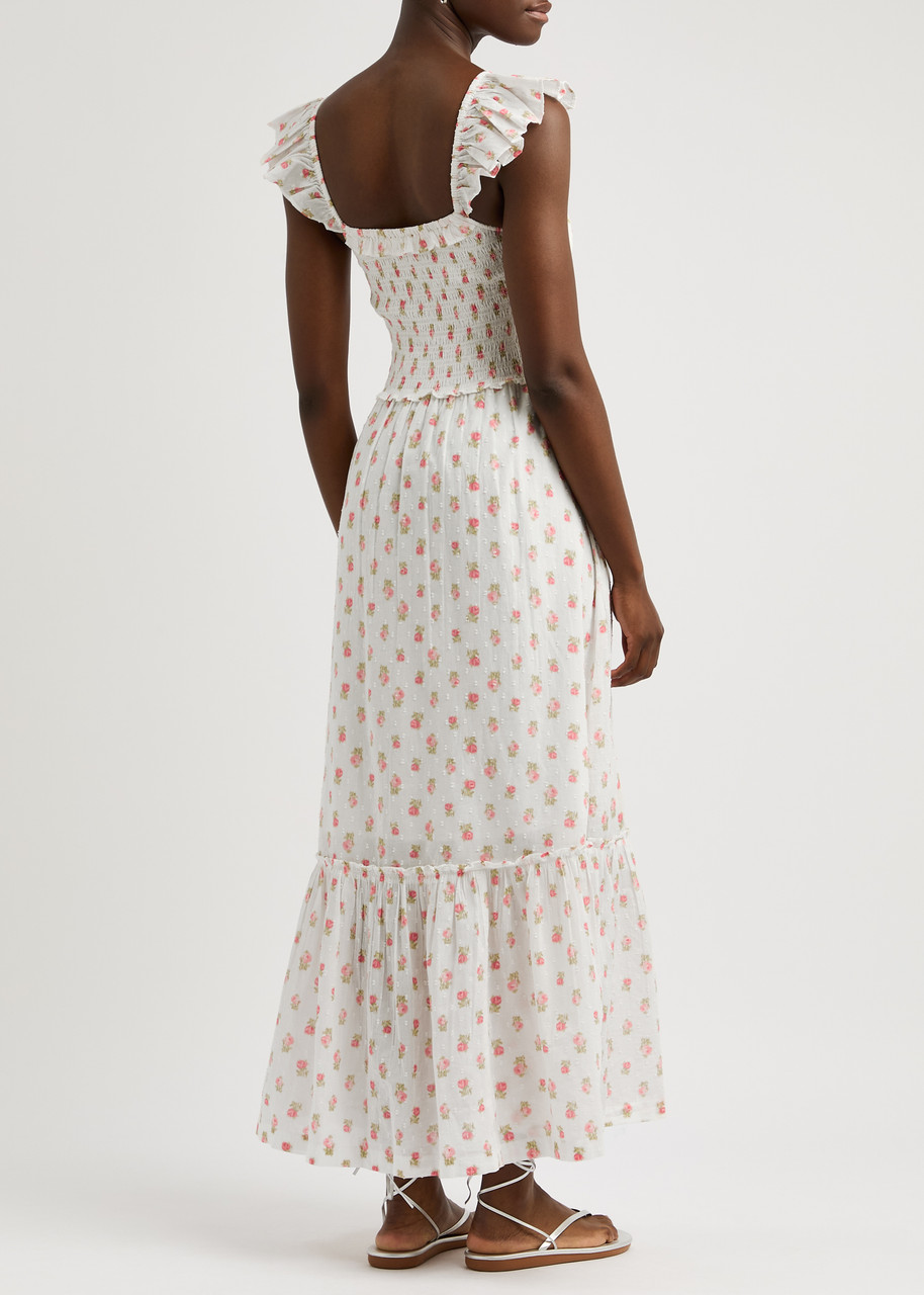  Loveshackfancy Guinevere Floral-print Cotton Maxi Dress - White And Pink - Xs (uk6 / Xs) - Xs (uk6 /xs) 