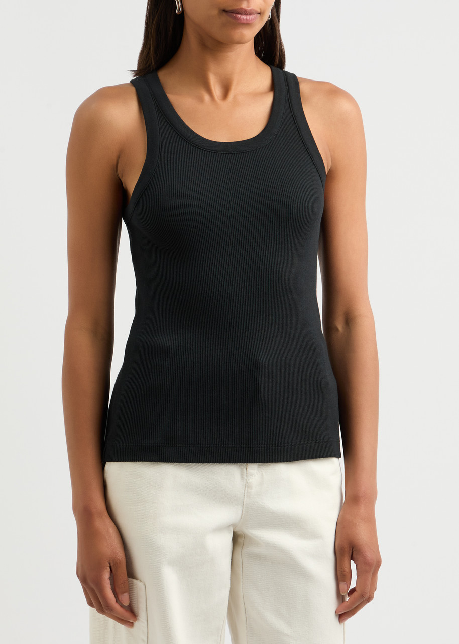 Vince Ribbed-knit Sleeveless Tank Top In Black