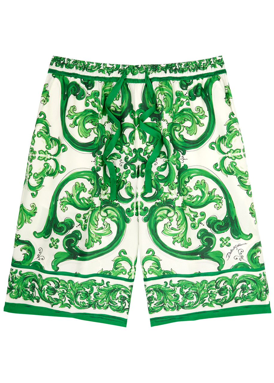 Dolce & Gabbana Bermuda In Twill Con Stampa Maiolica Verde In Green