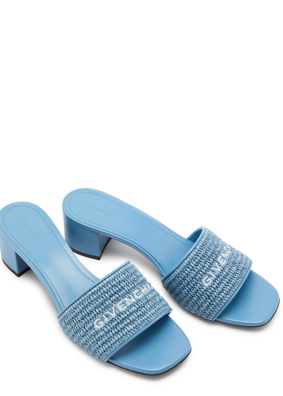  Givenchy 45 Logo Raffia And Leather Mules - Denim - 41 (it41 / Uk8) 