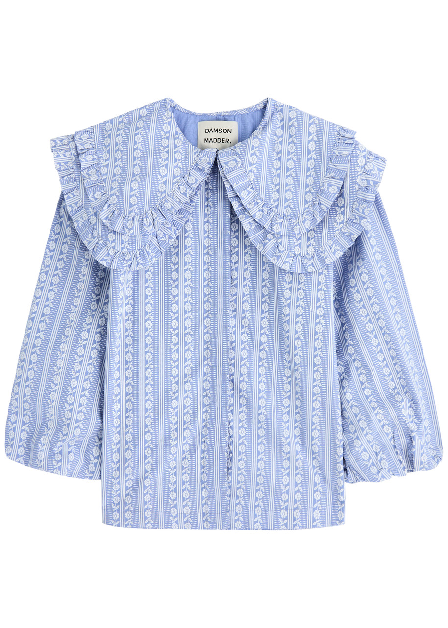 Damson Madder Lois Printed Cotton-poplin Blouse - Light Blue