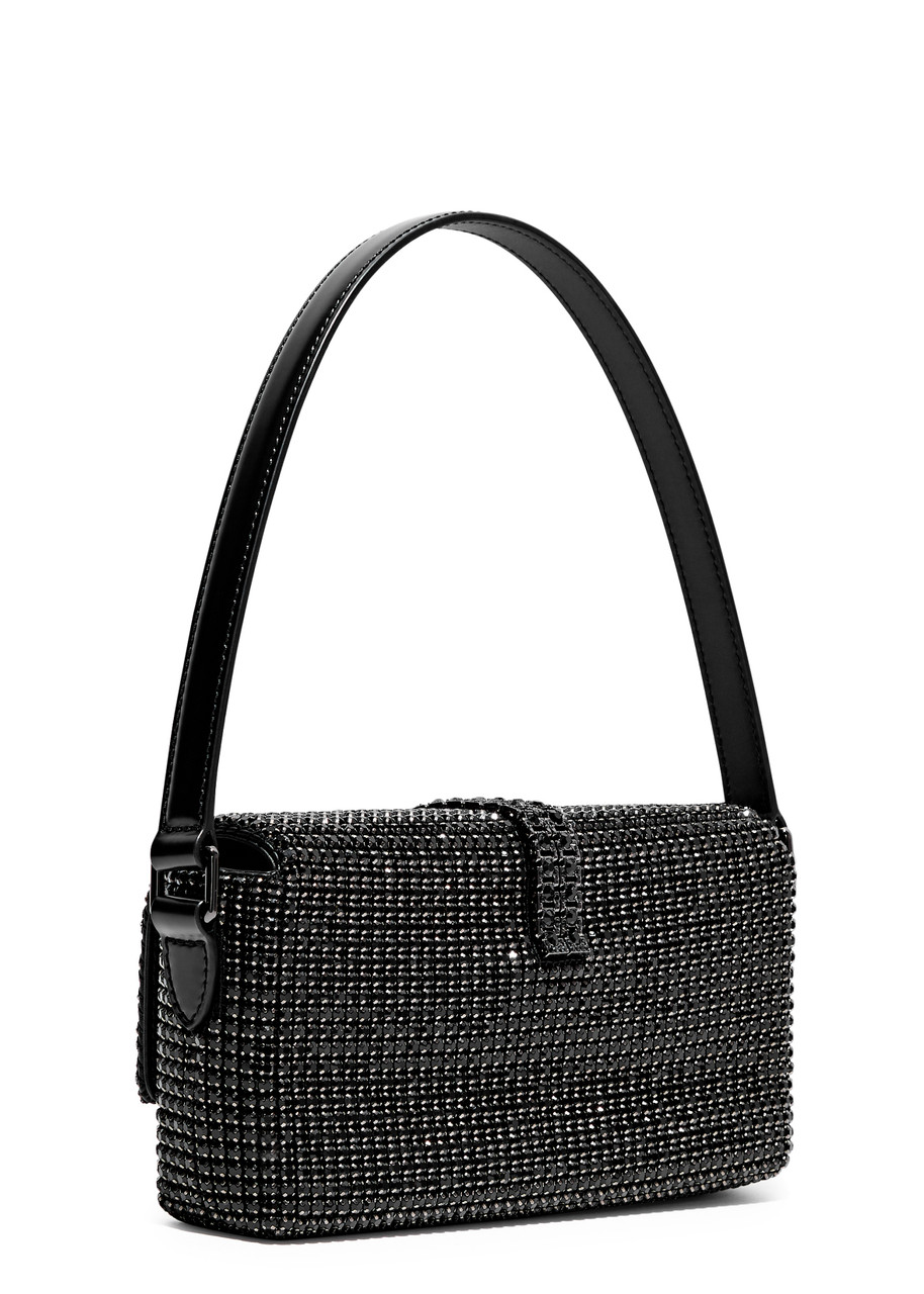 Shop Self-portrait Bow Crystal-embellished Top Handle Bag In Black