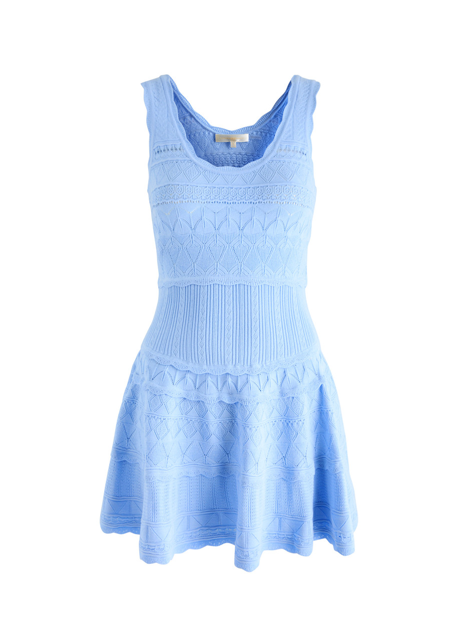 Loveshackfancy Ronelle Pointelle-knit Mini Dress In Light Blue