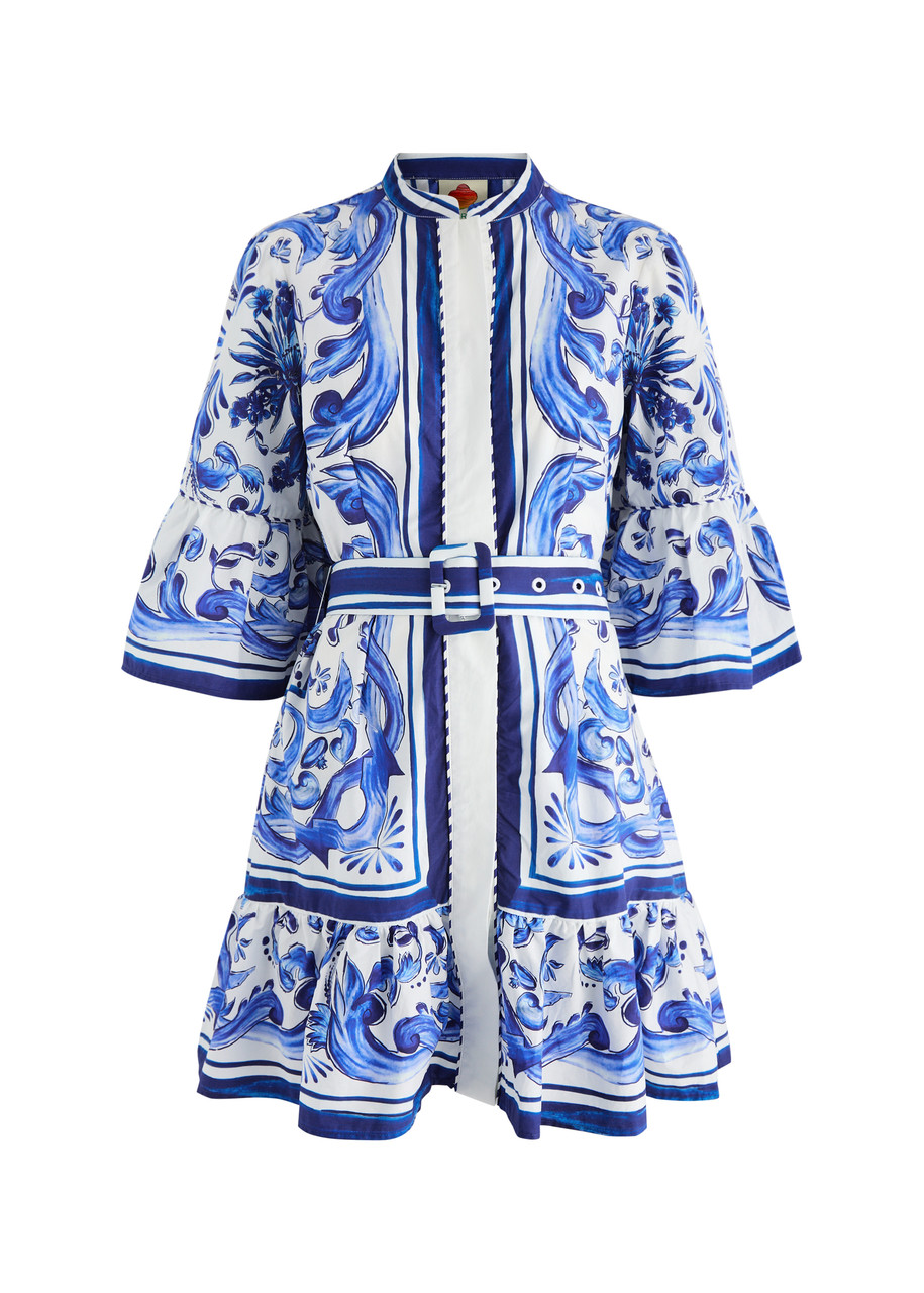 Farm Rio Garden Tiles Cotton-poplin Mini Dress - Multicoloured 1 - M (UK12 / M)