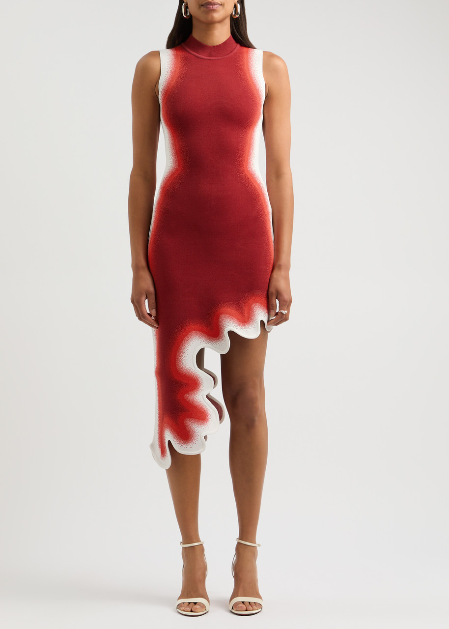  Ph5 Brooklyn Asymmetric Knitted Dress - Red - M (uk12 / M) 