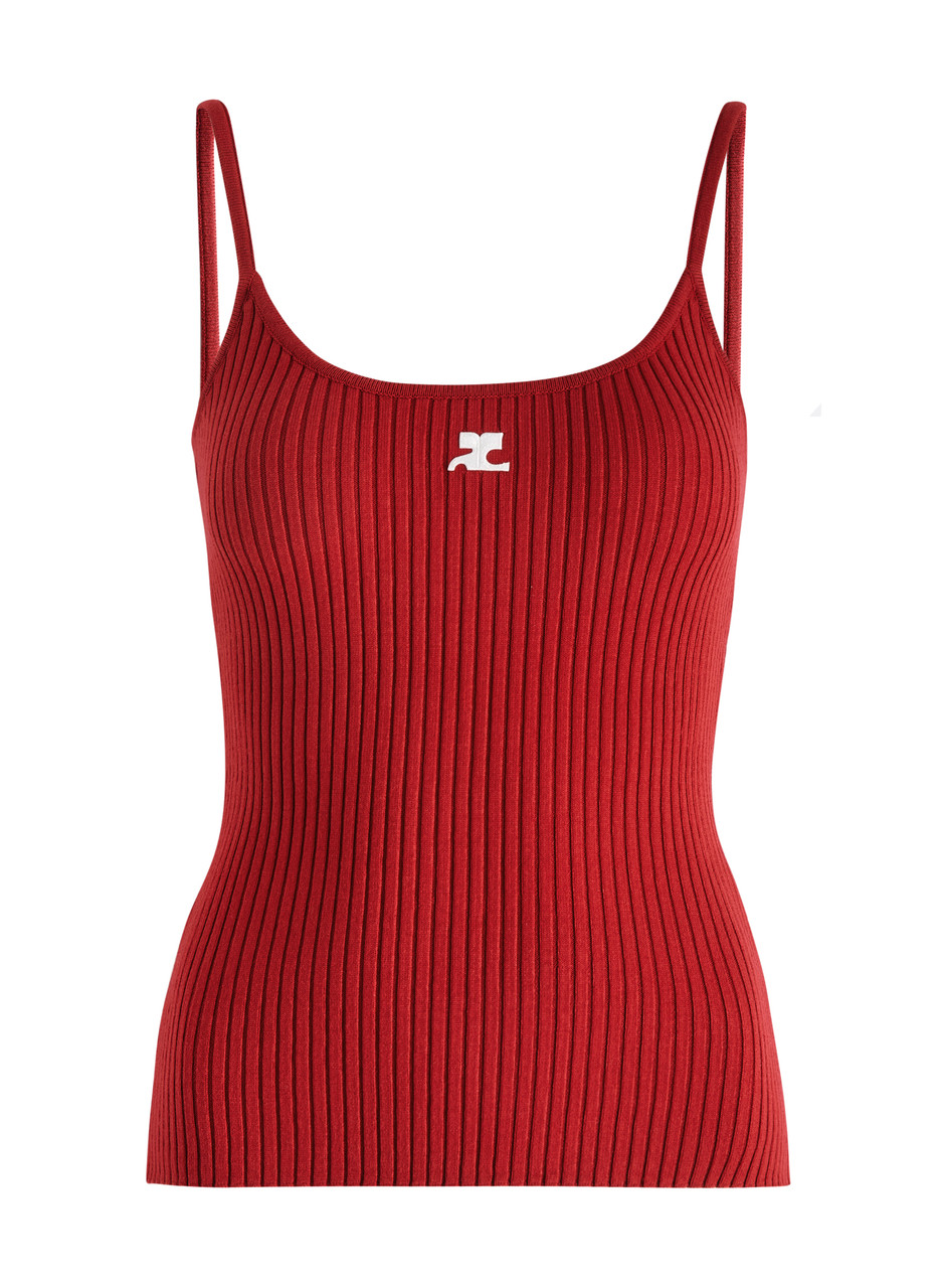 Courrèges Logo Ribbed-knit Camisole Top In Red