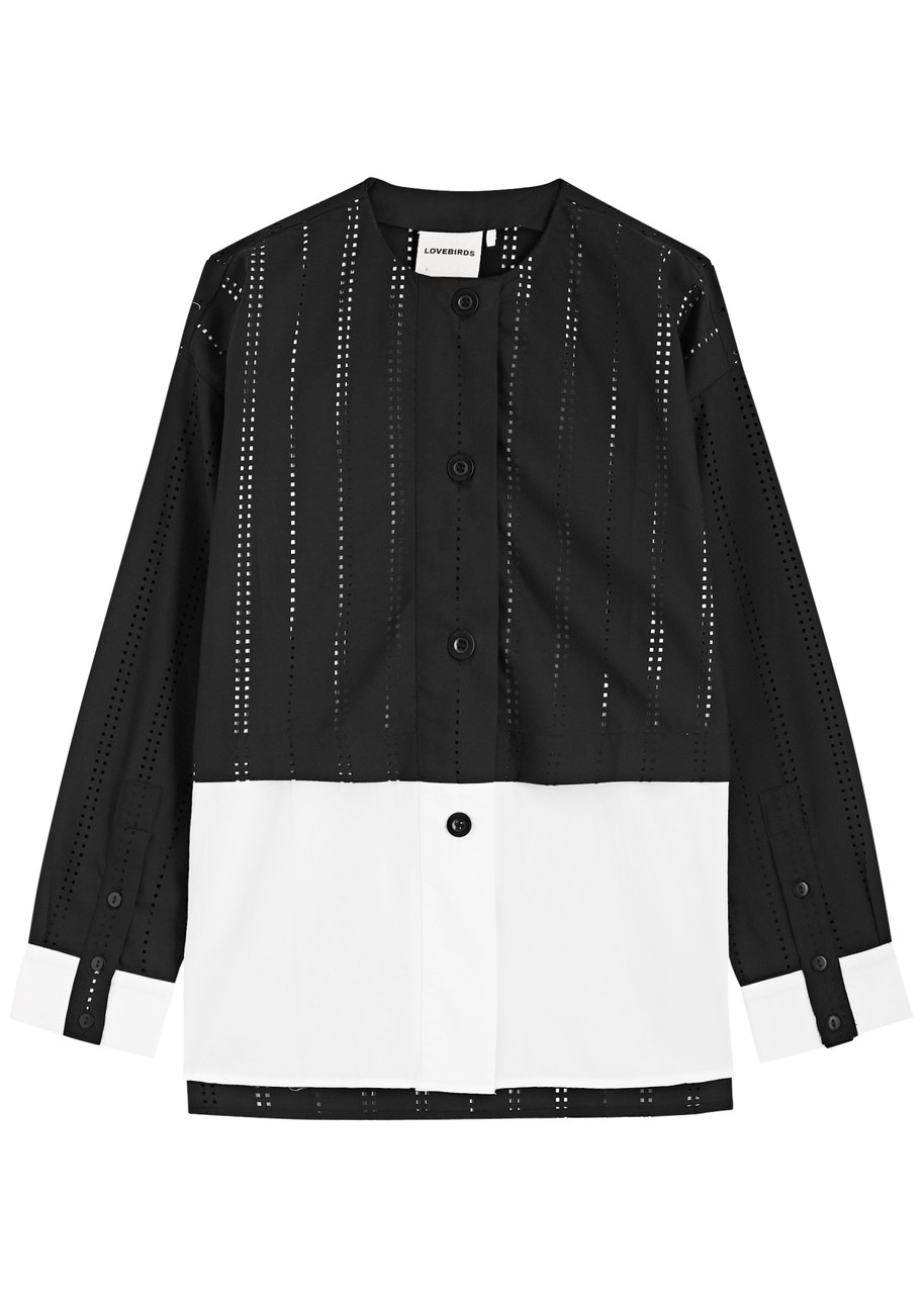 Lovebirds Laser-cut Layered Twill Blouse - Black And White